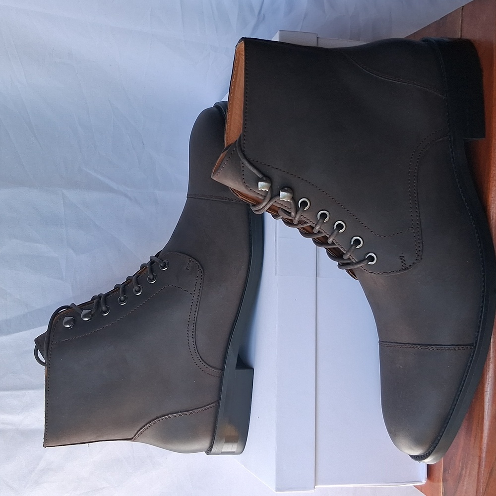 Quince Crafted Leather Cap Toe Lace Up Boots  Brunette 10.5